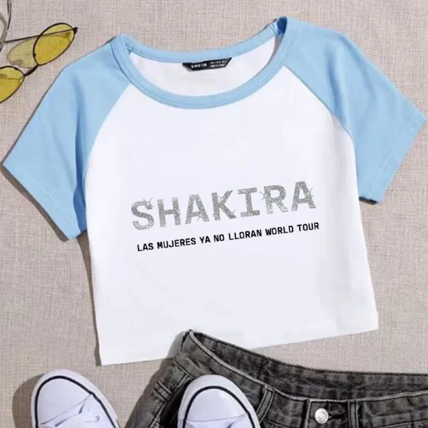 Shakira Las Mujeres Ya No Lloran World Tour 2024 Crop Tops T-Shirt Girls Super-short Fans Gift O-Neck Short Sleeves Fashion - Image 2