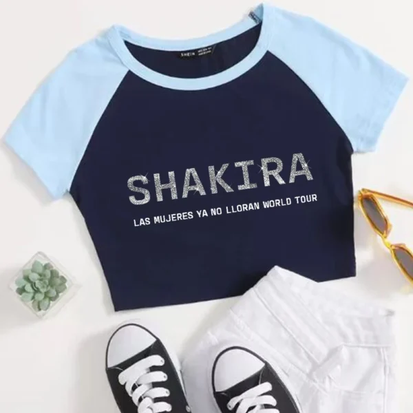 Shakira Las Mujeres Ya No Lloran World Tour 2024 Crop Tops T-Shirt Girls Super-short Fans Gift O-Neck Short Sleeves Fashion - Image 3